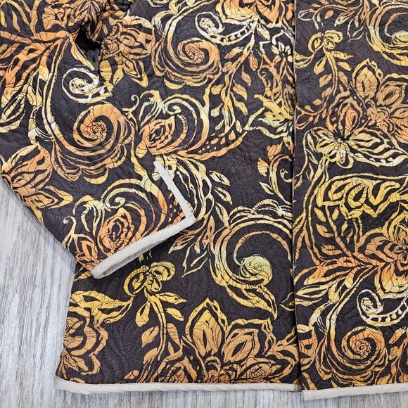 Vtg Laura Ashley Quilted Silk Jacket Womens M Brown Orange Floral Boho Cottage - Picture 3 of 8